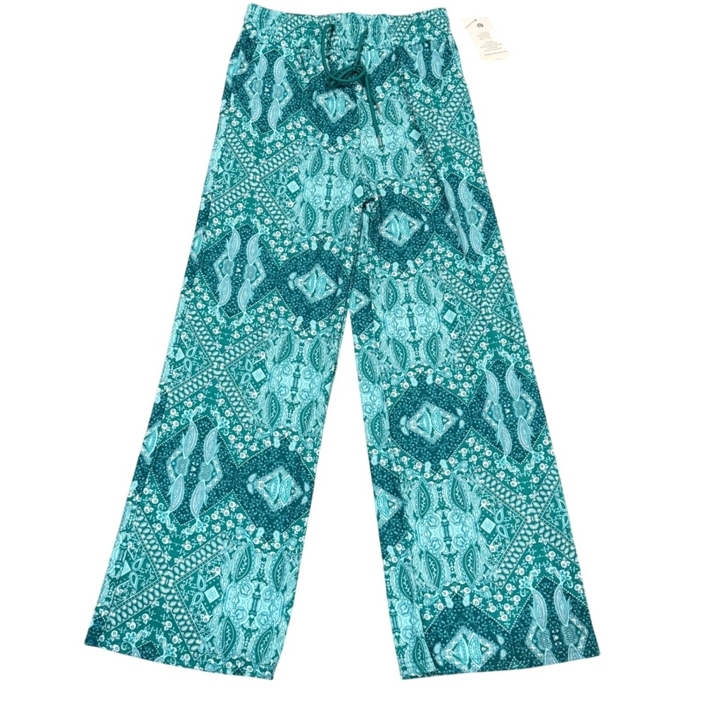 Love Poem Emerald Boho Paisley Wide Leg Drawstring Pants EVE-02 NWT Size L